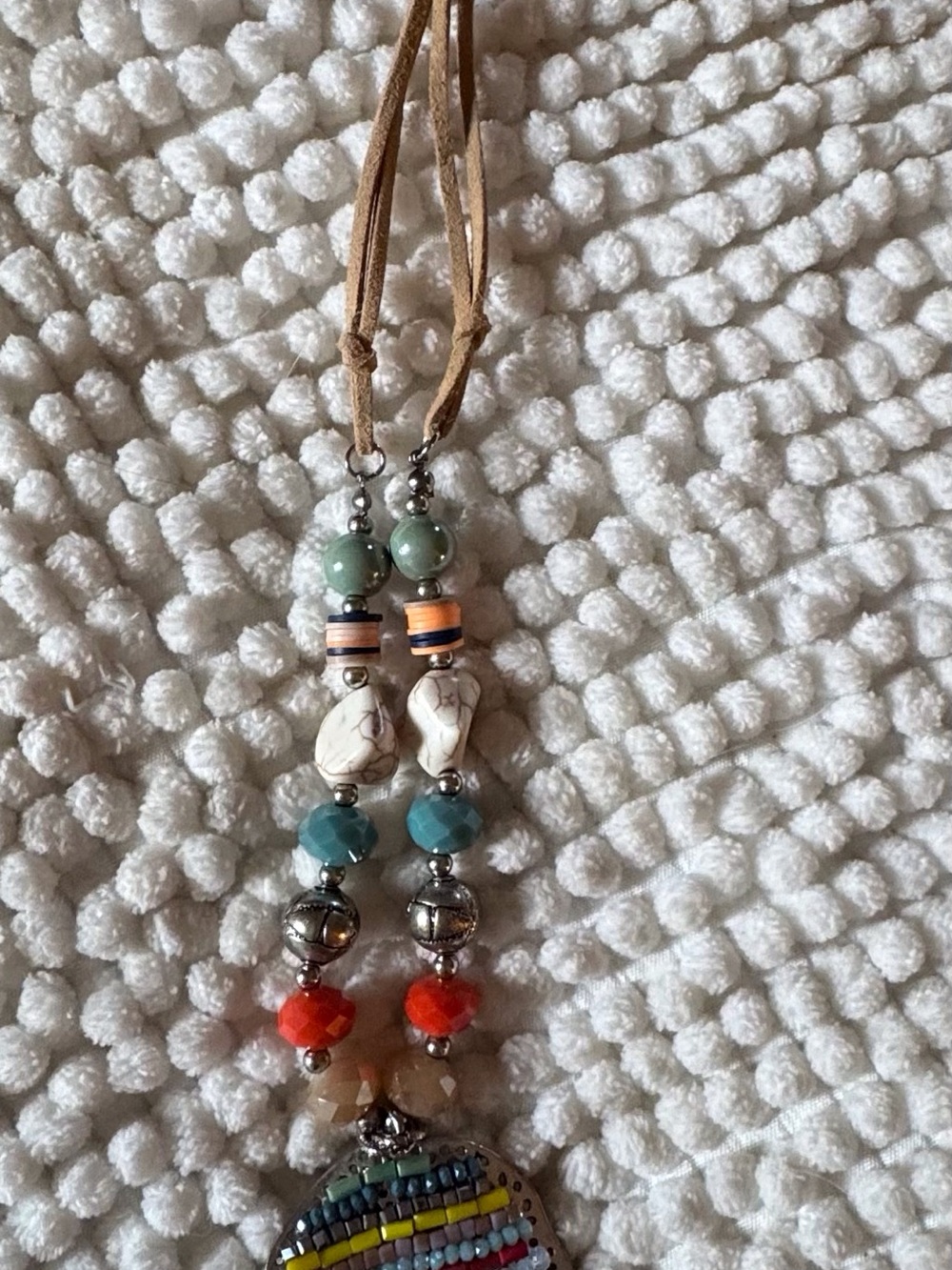 Boho Multicolor Beaded Pendant Necklace with Earrings